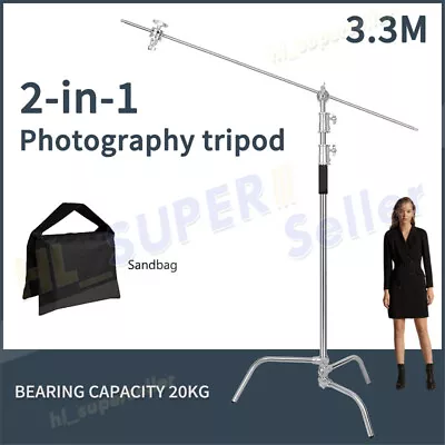 3.3m Photogrphy C-Stand Stainless Steel Hold Support Boom Arm+Grip Head &Sandbag • $138.39