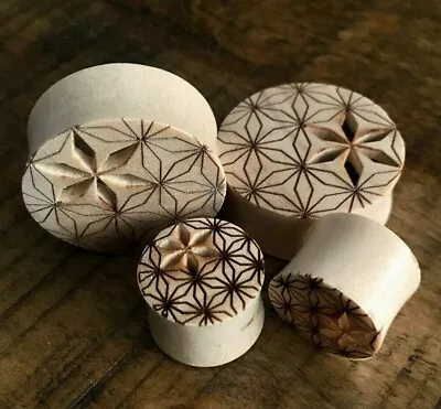 PAIR Flower Of Life Cut Out Blonde Crocodile Wood Saddle Plugs Earlets Gauges • $11.95