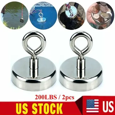 Neodymium Fishing Magnets 2 Pack 200LBS Pulling Force Strong Round Rare Earth • $12.08
