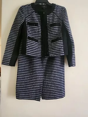 Jcrew Co-ord Set StripEd Suit Jacket Sz 4 + Pencil Skirt Sz 2  Navy Blue Nwot • $299