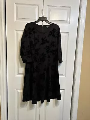 NWT Simply Vera Vera Wang Dress Size L Large Velvet Flocking Night Bloom 3/4 Slv • £12.04