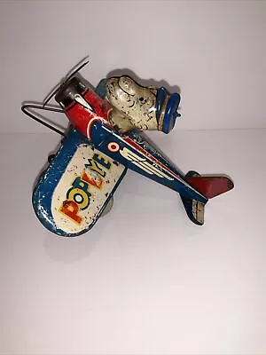 Antique 1940s Popeye The Sailor Man Pilot Tin Wind-Up Marx Airplane Toy AS IS! • $298.70