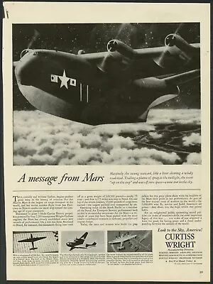 1944 Curtiss-Wright Promotional Ad For Martin Mars Cargo Carrier (ad-084) • $6