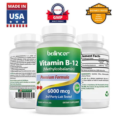 Vitamin B12 120 Capsules 6000mcg Methylcobalamin Fatigue Tiredness High Strength • $14.87