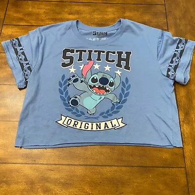 Disney Lilo & Stitch Graphic T-shirt Junior XL Blue Cropped Experiment 626 A37 • $8.25