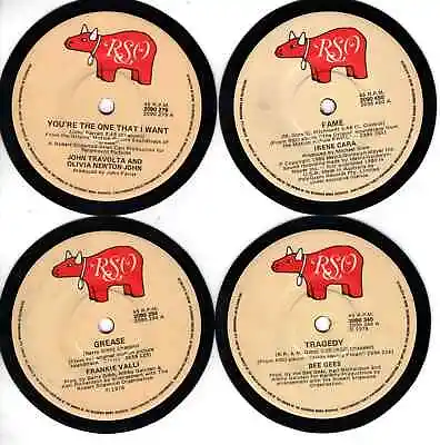 Vinyl Record Coasters – Set Of RSO Label Inc. Grease Bee Gees • $18.95