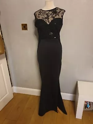 Lipsy Ladies Black Lace Sequin Split Side Fishtail Evening Dress Uk 14 Mint Con • £15