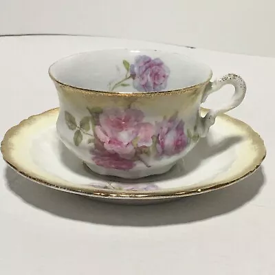 Vtg Beautiful CT Carl Tielsch Germany Hand Painted Rose Floral Tea Cup & Saucer • $25.95