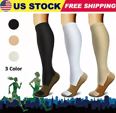 3pair Compression Socks Women Men 15-20Mmhg Extra Wide Calf Knee High Plus Size • $17.98