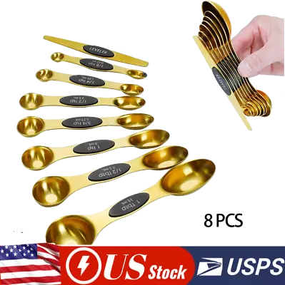 Stainless Steel Measuring Spoon Set Magnetic Measuring Cups Dual Sided Stackable • $14.71