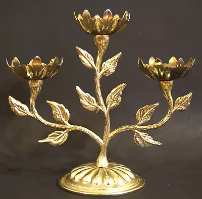 Vintage Gold Plated Brass Floral Candelabra Candle Holder • $47