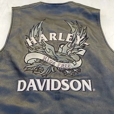 Harley Davidson Vest Mens Size Large Black Leather Ride Free Embroidered Eagle • $89