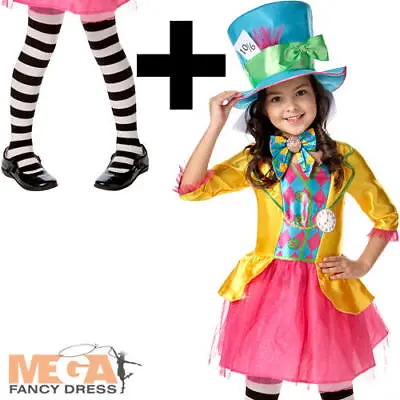 Mad Hatter + Tights Girls Fancy Dress World Book Day Childrens Disney Costume • £24.99