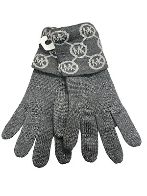 New Michael Kors Knit Gloves Gray / Gray Logo OSFM 538341C MSRP $45 • $19.99