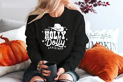 MERRY CHRISTMAS Sweatshirt Funny Holiday Santa Elf Have A Holly Dolly Christmas • £17.69