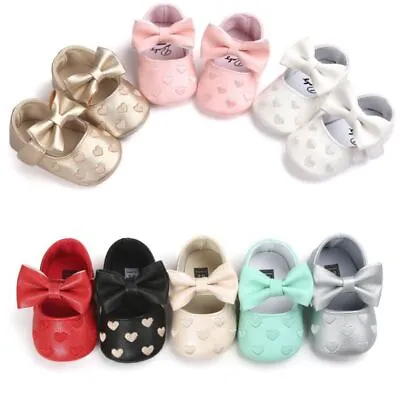 Newborn Baby Girls Crib Pram Shoes Bow Soft Sole Prewalker First Walkers 0-18M • £6.49