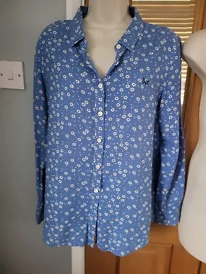 Crew Clothing Cornflower Blue & Daisy Print Boyfried Style Shirt Top Blouse Size • £5.99