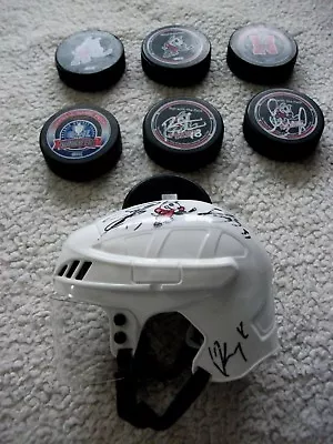 Niagara Mississauga Ice Dogs Hockey Lot Of Signed Pucks & Mini Helmet Ohlnice • $89.99