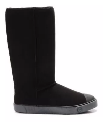 UGG Sheepskin Boots Delaine Size 8 Black Suede Leather Fold Over Shoes S/N 1886 • $21
