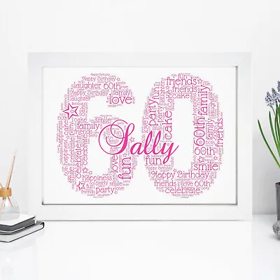 Personalised 60th Birthday Gift For Her Print Women Mum Nan Word Art Picture • £34.49