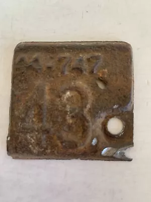 Vintage 1943 Metal Yearly Car Tag For License Plate 44-747 Collector Garage • $9.99