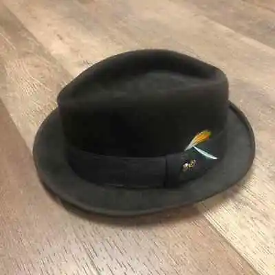 VINTAGE Black Champ Felt Fedora - 7 1/8 • $40