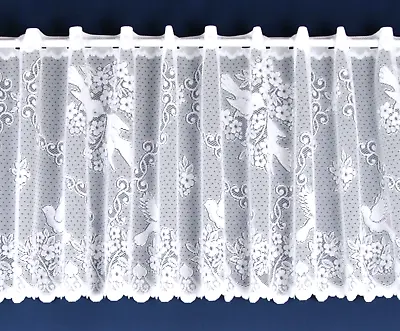 Love Bird Lace Cafe Net Curtains White In 12 18  & 24  Drop - Sold By The Metre • £6.99