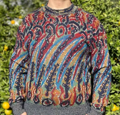 Missoni Uomo Jumper Knit Striped Pullover Cosby Retro Sweater Size 50 M Rainbow • $165