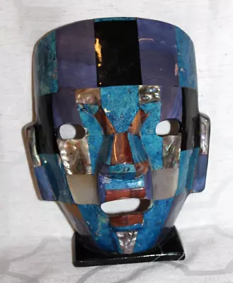 Mother Of Pearl Lapis Aztec Mayan Burial Mask Unique EXCELLENT • $17