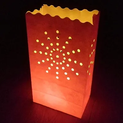 Red Candle Bags - Pack Of 10 Red Luminary Paper Lanterns - Supernova Sun Design • £3.99