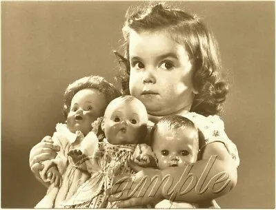 1950's BABY BOOMER ANTIQUE DOLLS GIRL CHILD PHOTO VINTAGE CANVAS ART PRINT • $25.75