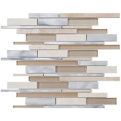 Beige Cream Crema Marfil Marble Stone Aluminum Metallic Mosaic Tile Backsplash • £277.48