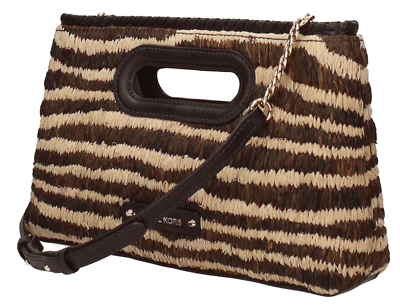 Michael Kors Crossbody Rosalie Clutch Tiger Raffia Leather Gold Chain Handbag • $69