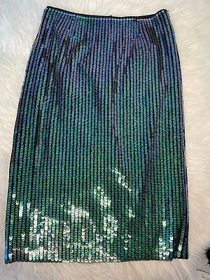 Women's H&M Green Mermaid Fish Scale Sequin Designer Pencil Skirt - Sz 4/Eur 34 • $30