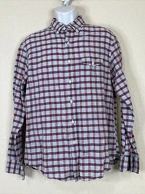 J Crew Slim Men Size L Blue Check Button Up Shirt Long Sleeve Linen/Cotton • $9.58