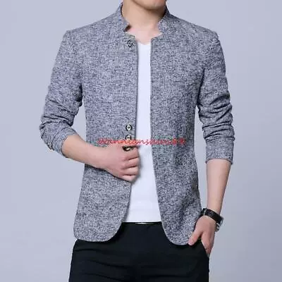 Mens Chinese Style Stand Collar Casual Suit  Multi-grain Buckle Clothes • $52.73