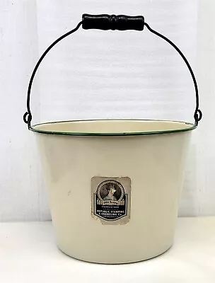 Republic Stamping & Enameling Canton OH Old Ivory Enamelware Bucket W/ Label C37 • $149.95