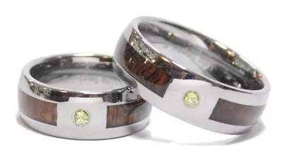 8mm Men's Tungsten Peridot Hawaiian Koa Wood Wedding Band Ring Sizes 5 - 14 • £36.67