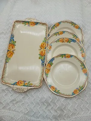 J&G Meakin Rare Sol 391413 Sandwich Serving Platter And 4 Sandwich Plates Floral • £24