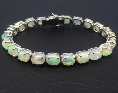 Genuine Oval Ethiopian Fire Opal Tennis Bracelet 925 Silver Birthstone Jewelry • $148.60