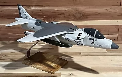 Hand Crafted Mahogany Wood AV-8B Jet Plane 17” Table Top Model NEW In Box • $299.17