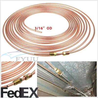 Car SUV 25ft Copper Nickel 3/16  OD Brake Line Tubing With 16 Assort Fitting Nut • $18.82