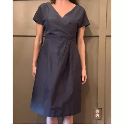 J. Crew Lexa Dress Silk Taffeta Cap Sleeve Surplice Dark Pacific Blue Size 8 • $29.99