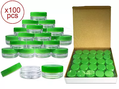 100 Pieces 3 Gram/3ml Plastic Round Clear Sample Jar Containers With Green Lids  • $13.99