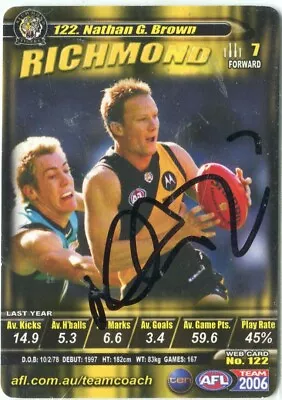 $7.50 • Buy AFL Teamcoach 2006 #122 Richmond Nathan Brown Autographed Card