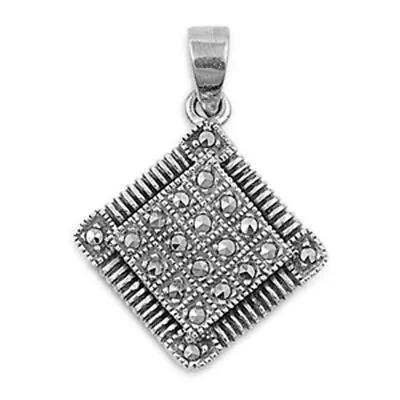 Sterling Silver Studded Checkerboard Tile Pendant Simulated Marcasite Charm • $21.89