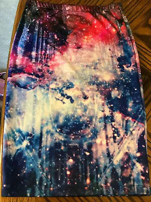 Material Girl Size L Galaxy/Universe Pencil Skirt Preowned Very Unique EUC • £19.46