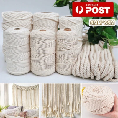 $7.85 • Buy 3/4/5/6mm Natural Cotton Twisted Cord Craft Macrame Artisan Rope Weaving Wire AU