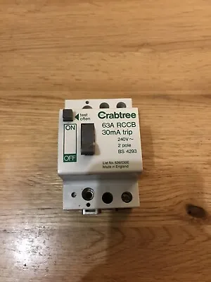 Crabtree Starbreaker 63A Double Pole 2 Pole 63 Amp RCCB RCD 30mA Trip BS 4293 • £39.99