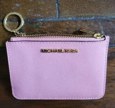 Michael Kors Jet Set Travel Coin Pouch ID Key Holder Wallet Pink Gold ( New ) • $29